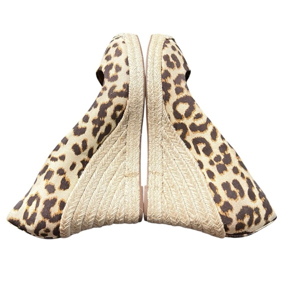 J Crew 7.5M Brown Tan Leopard Print Espadrille Canvas Slip On Wedge Heel Shoes - Picture 5 of 10